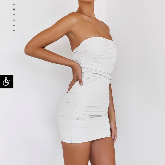 Astound' Beige Linen Strapless Mini Dress M - Picture 6 of 14